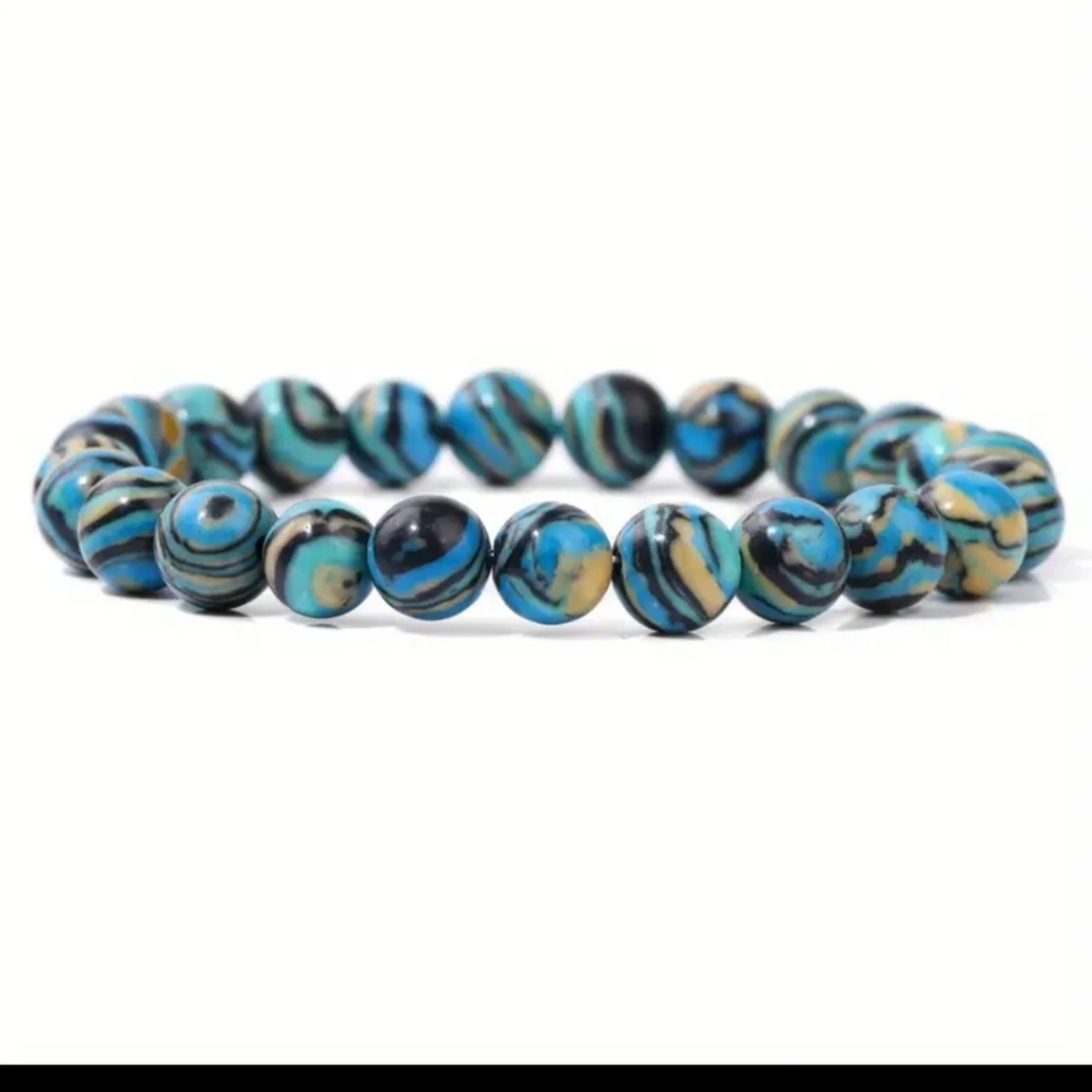 Deep Blue Malachite Stone Bracelet. 8mm Beads. NWT.